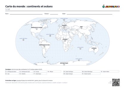 Corrigé de la fiche sur les continents et les océans