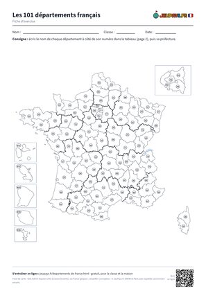 Fiche d’exercice sur les départements de France