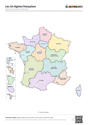 Carte des régions de France avec les noms et les chefs-lieux